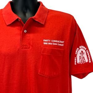 Vintage Wild Game Cookoff Polo T Shirt Mens L Large Red 80s Party Consultant USA